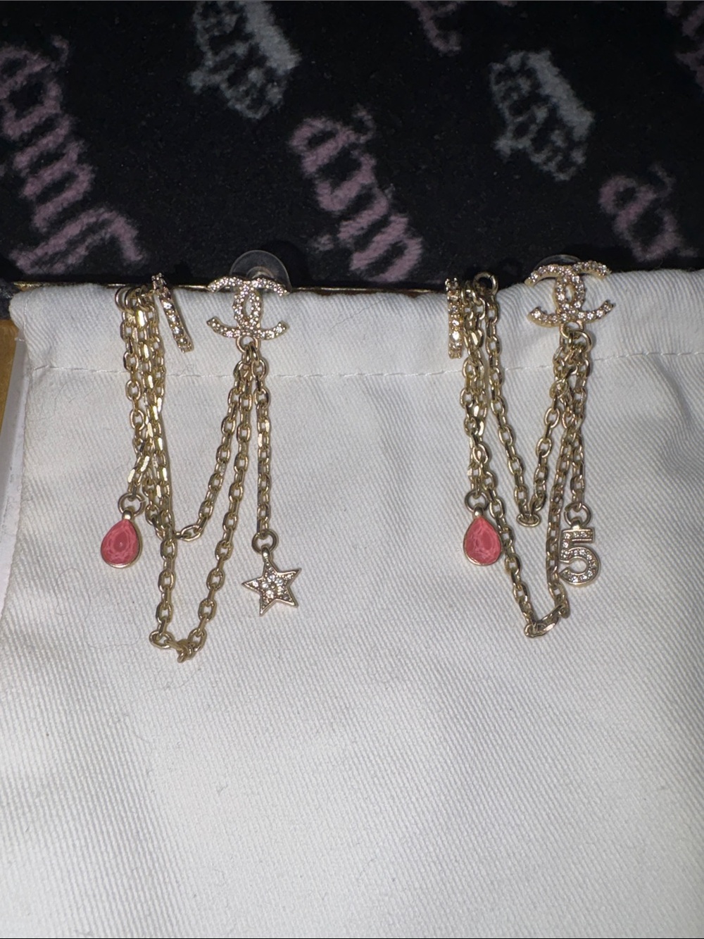CC Gold-Tone Multi-Chain Drop Earrings with Pink Teardrops